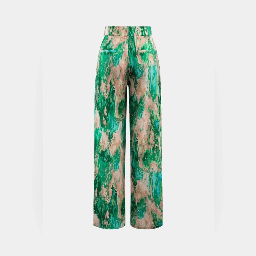044. Micas Marble Print High Waisted Full-length Straight Leg Pants S - Picture 2 of 5